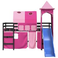 vidaXL Kinderhochbett mit Turm Rosa 80x200 cm Massivholz Kiefer