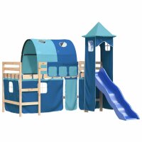 vidaXL Kinderhochbett mit Turm Blau 80x200 cm Massivholz Kiefer