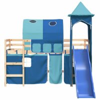 vidaXL Kinderhochbett mit Turm Blau 80x200 cm Massivholz Kiefer