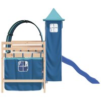 vidaXL Kinderhochbett mit Turm Blau 80x200 cm Massivholz Kiefer