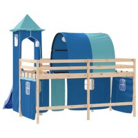 vidaXL Kinderhochbett mit Turm Blau 80x200 cm Massivholz Kiefer