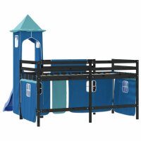 vidaXL Kinderhochbett mit Turm Blau 90x200 cm Massivholz Kiefer