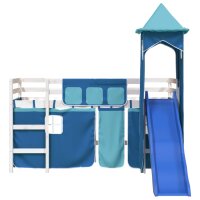 vidaXL Kinderhochbett mit Turm Blau 90x190 cm Massivholz Kiefer