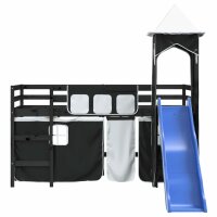 vidaXL Kinderhochbett mit Turm Wei&szlig; &amp; Schwarz 90x190 cm Kiefernholz