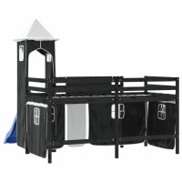 vidaXL Kinderhochbett mit Turm Wei&szlig; &amp; Schwarz 90x190 cm Kiefernholz