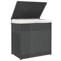 vidaXL W&auml;schekorb mit 2 F&auml;chern Grau 53x35x57 cm Poly Rattan