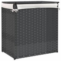 vidaXL W&auml;schekorb mit 2 F&auml;chern Grau 53x35x57 cm Poly Rattan