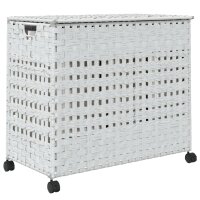 vidaXL W&auml;schekorb mit Rollen Wei&szlig; 66x35x60 cm Rattan