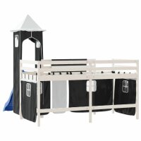 vidaXL Kinderhochbett mit Turm Wei&szlig; &amp; Schwarz 80x200 cm Kiefernholz