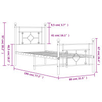 vidaXL Bettgestell mit Kopf- und Fu&szlig;teil Metall Schwarz 75x190 cm