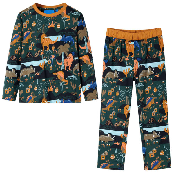 Kinderpyjama mit Langen &Auml;rmeln Dinosaurier-Motiv Dunkelgr&uuml;n 128