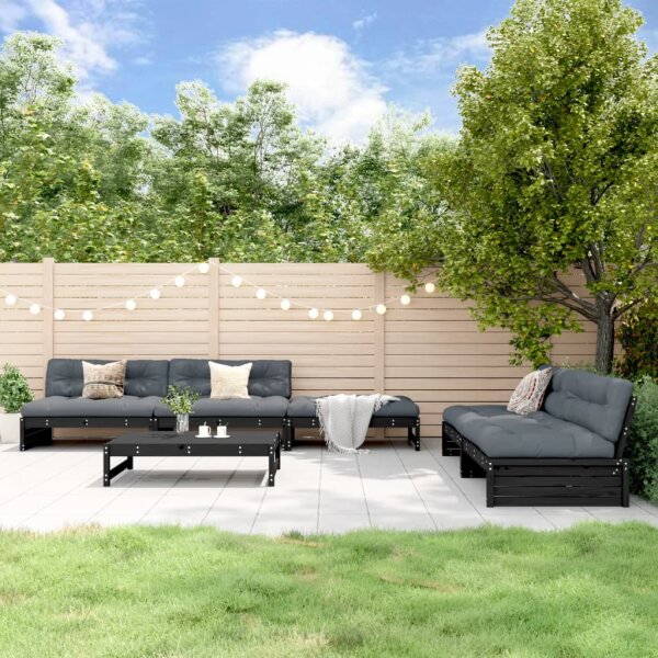 vidaXL 6-tlg. Garten-Lounge-Set Schwarz Massivholz Kiefer