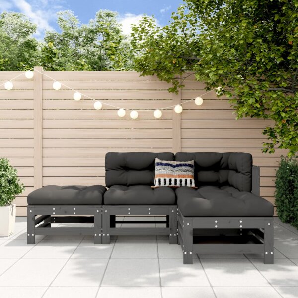 vidaXL 4-tlg. Garten-Lounge-Set Grau Massivholz Kiefer