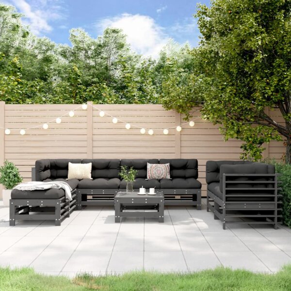 vidaXL 9-tlg. Garten-Lounge-Set Grau Massivholz Kiefer