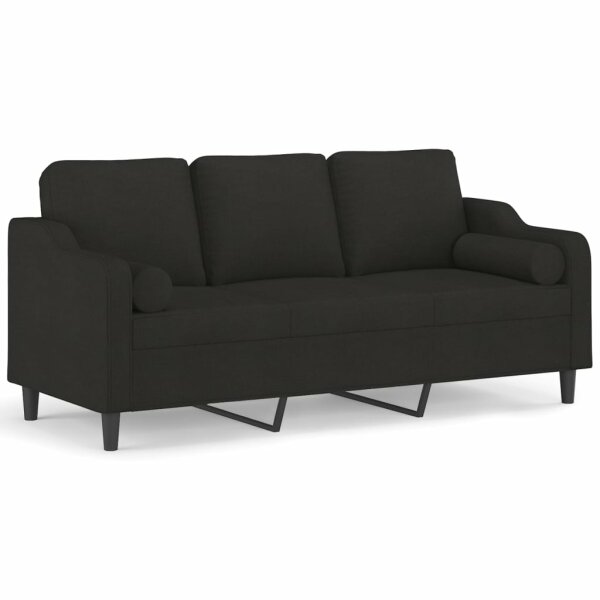 vidaXL 3-Sitzer-Sofa mit Zierkissen Schwarz 180 cm Stoff