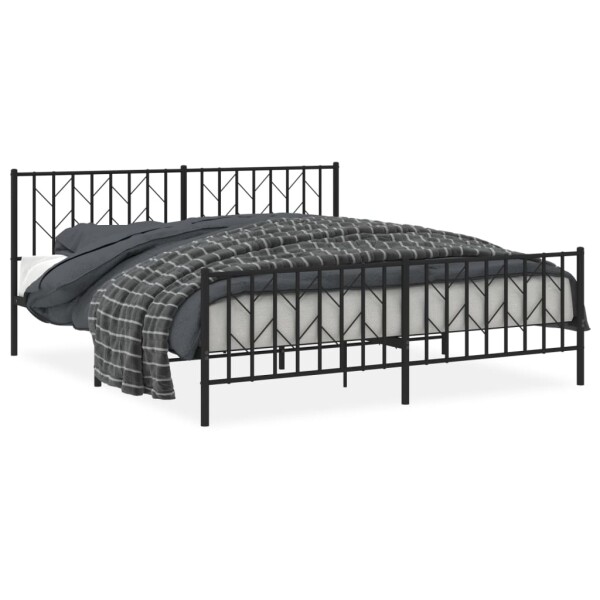 vidaXL Bettgestell mit Kopf- und Fu&szlig;teil Metall Schwarz 183x213 cm