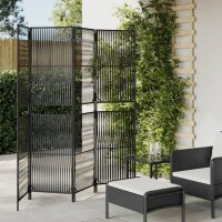 vidaXL Paravent 4-tlg. Schwarz Poly Rattan