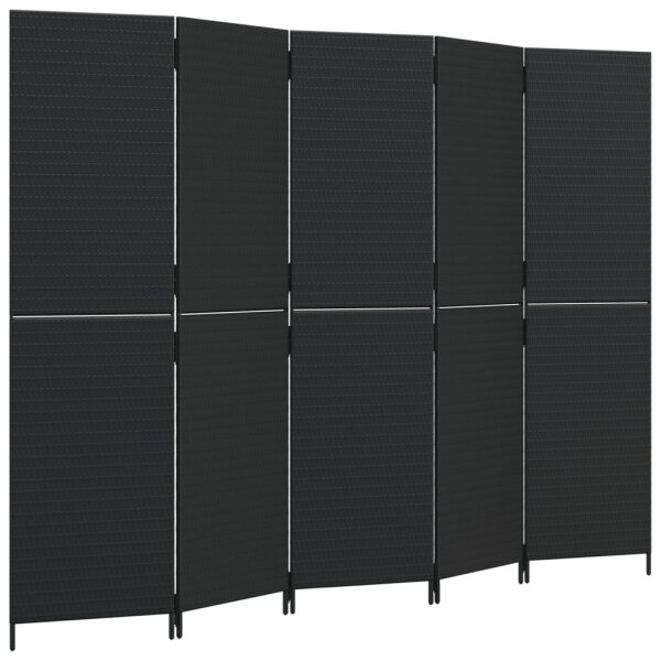 vidaXL Paravent 5-tlg. Schwarz Poly Rattan