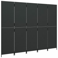 vidaXL Paravent 5-tlg. Schwarz Poly Rattan