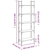 vidaXL B&uuml;cherregal 5 B&ouml;den Braun Eichen-Optik 60,5x24x166,5 cm