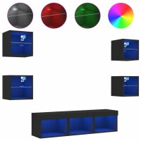 vidaXL 7-tlg. Wohnwand mit LED-Beleuchtung Schwarz...
