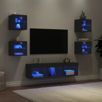 vidaXL 7-tlg. Wohnwand mit LED-Beleuchtung Schwarz...