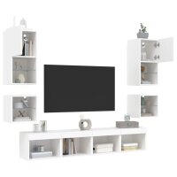 vidaXL 8-tlg. Wohnwand mit LED-Beleuchtung Weiß Holzwerkstoff