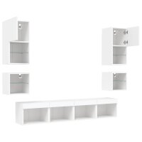 vidaXL 8-tlg. Wohnwand mit LED-Beleuchtung Weiß Holzwerkstoff
