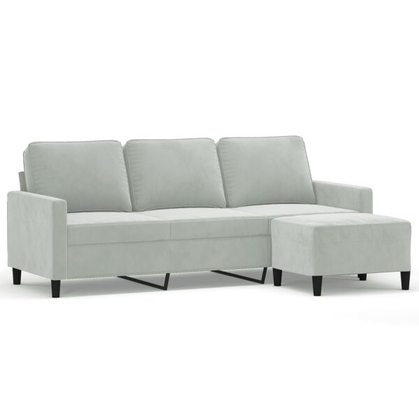 vidaXL 3-Sitzer-Sofa mit Hocker Hellgrau 180 cm Samt