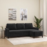 vidaXL 3-Sitzer-Sofa mit Hocker Schwarz 180 cm Samt