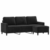 vidaXL 3-Sitzer-Sofa mit Hocker Schwarz 180 cm Samt