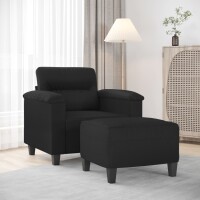 vidaXL Sessel mit Hocker Schwarz 60 cm Kunstleder