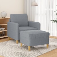 vidaXL Sessel mit Hocker Hellgrau 60 cm Stoff