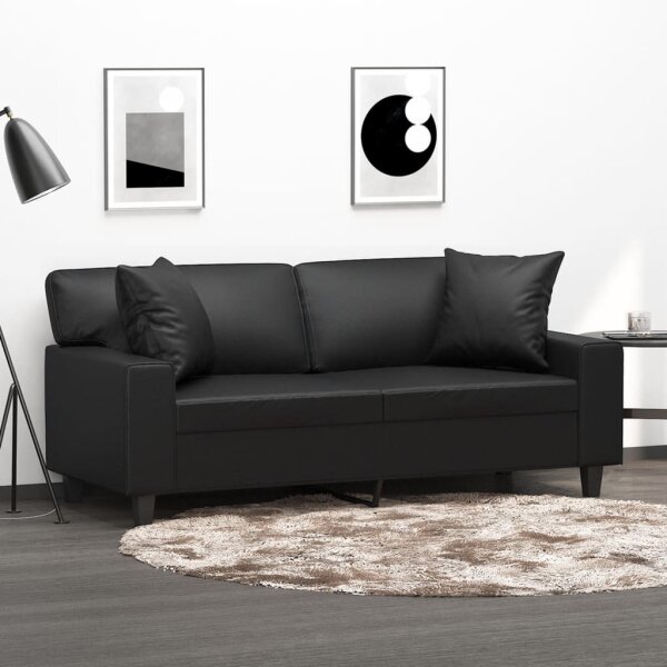 vidaXL 2-Sitzer-Sofa mit Zierkissen Schwarz 140 cm Kunstleder