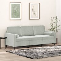 vidaXL 3-Sitzer-Sofa mit Zierkissen Hellgrau 180 cm Samt