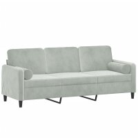 vidaXL 3-Sitzer-Sofa mit Zierkissen Hellgrau 180 cm Samt