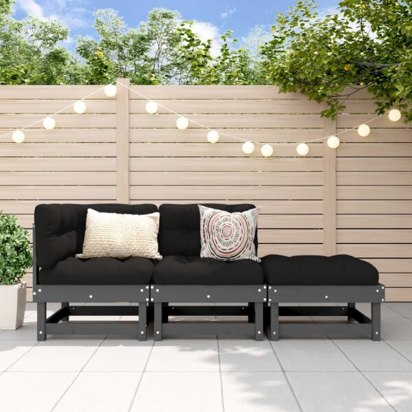 vidaXL 3-tlg. Garten-Lounge-Set Grau Massivholz Kiefer