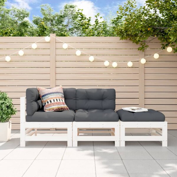 vidaXL 3-tlg. Garten-Lounge-Set Wei&szlig; Massivholz Kiefer