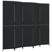 vidaXL Paravent 5-tlg. Schwarz Poly Rattan