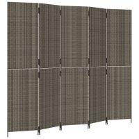 vidaXL Paravent 5-tlg. Grau Poly Rattan