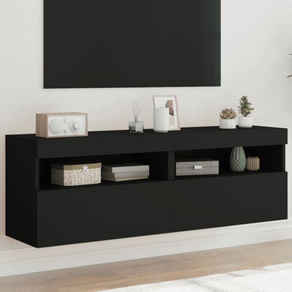 vidaXL TV-Wandschr&auml;nke mit LED-Leuchten 2 Stk. Schwarz 60x30x40 cm