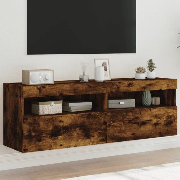 vidaXL TV-Wandschr&auml;nke mit LED-Leuchten 2 Stk. R&auml;uchereiche 60x30x40cm