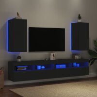 vidaXL TV-Wandschr&auml;nke mit LED-Leuchten 2 Stk. Schwarz 30,5x35x70 cm