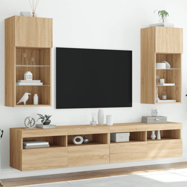 vidaXL TV-Schr&auml;nke mit LED-Leuchten 2 Stk. Sonoma-Eiche 40,5x30x90 cm