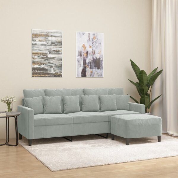 vidaXL 3-Sitzer-Sofa mit Hocker Hellgrau 180 cm Samt