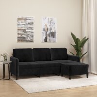 vidaXL 3-Sitzer-Sofa mit Hocker Schwarz 180 cm Samt