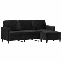 vidaXL 3-Sitzer-Sofa mit Hocker Schwarz 180 cm Samt