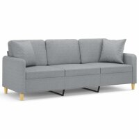 vidaXL 3-Sitzer-Sofa mit Zierkissen Hellgrau 180 cm Stoff