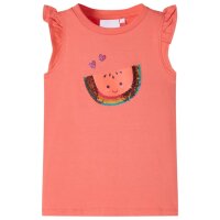 Kinder-T-Shirt mit R&uuml;schen&auml;rmeln Korallenrosa 104