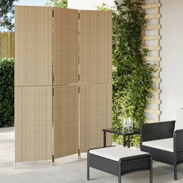 vidaXL Paravent 3-tlg. Beige Poly Rattan